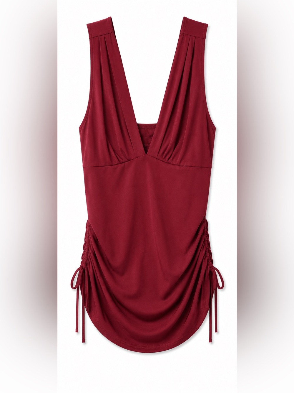Plunge V-Neck Sleeveless Tank Top in Deep Burgundy